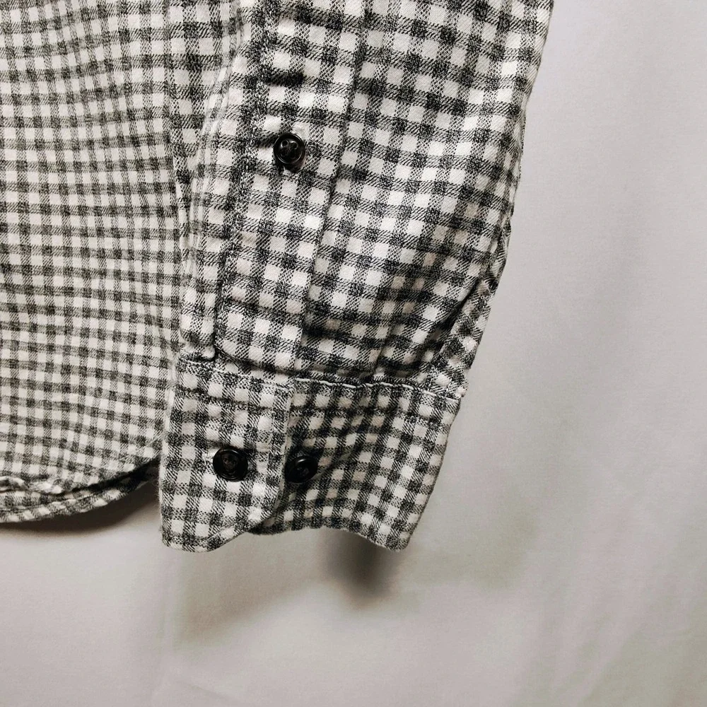 Banana‎ Republic Men's Luxe Flannel Grant Fit Gingham Shirt Grey White Medium
